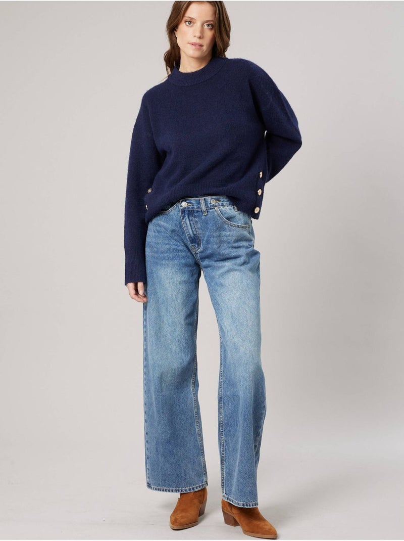 Pull ample femme en maille douce 'deeluxe' Bleu marine - Kiabi