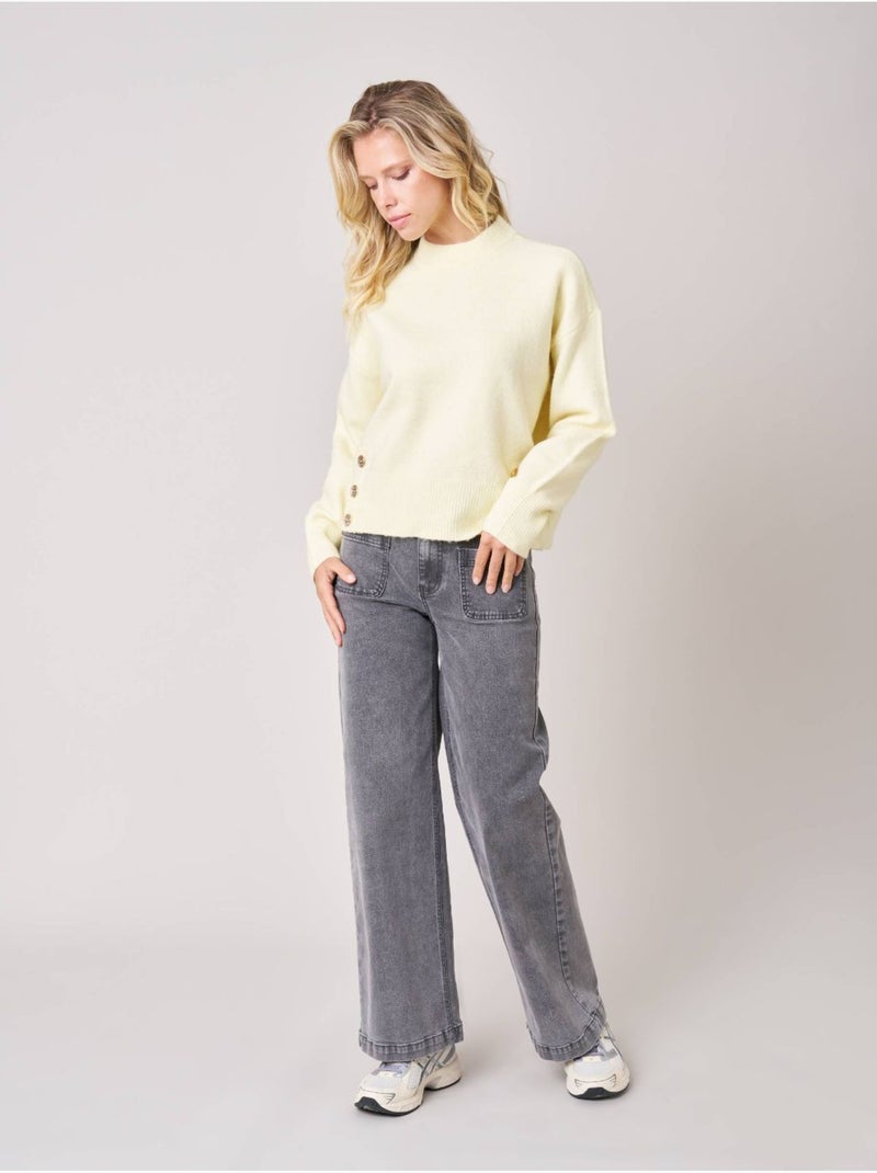 Pull ample femme en maille douce 'deeluxe' Jaune clair - Kiabi