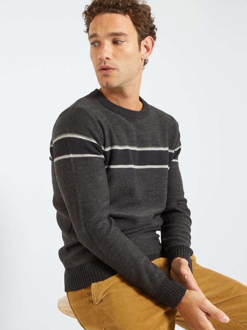 Pull avec bande poitrine Gris - Kiabi