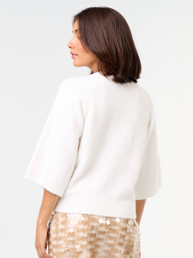 Pull avec bijoux fantaisies et manches 3/4 Blanc - Kiabi