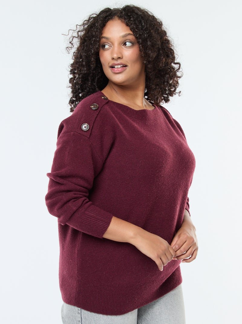 Pull avec boutons fantaisies à l'épaule Rouge - Kiabi