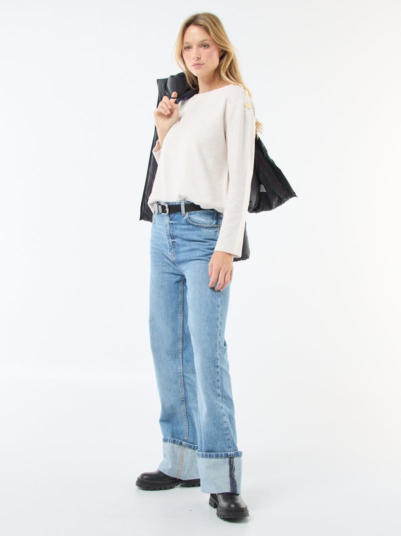 Pull avec boutons fantaisies dorés à l'épaule Beige - Kiabi