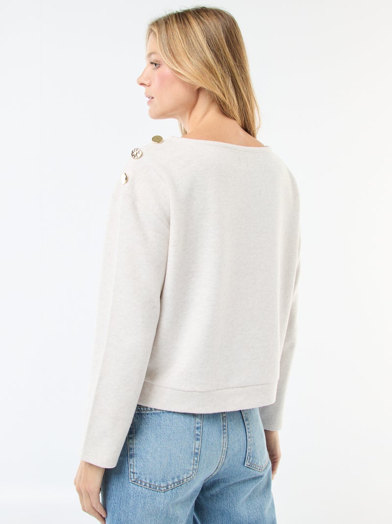Pull avec boutons fantaisies dorés à l'épaule Beige - Kiabi