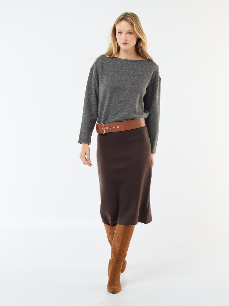 Pull avec boutons fantaisies dorés à l'épaule Gris - Kiabi