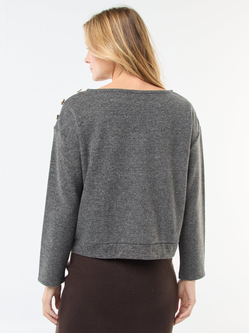 Pull avec boutons fantaisies dorés à l'épaule Gris - Kiabi