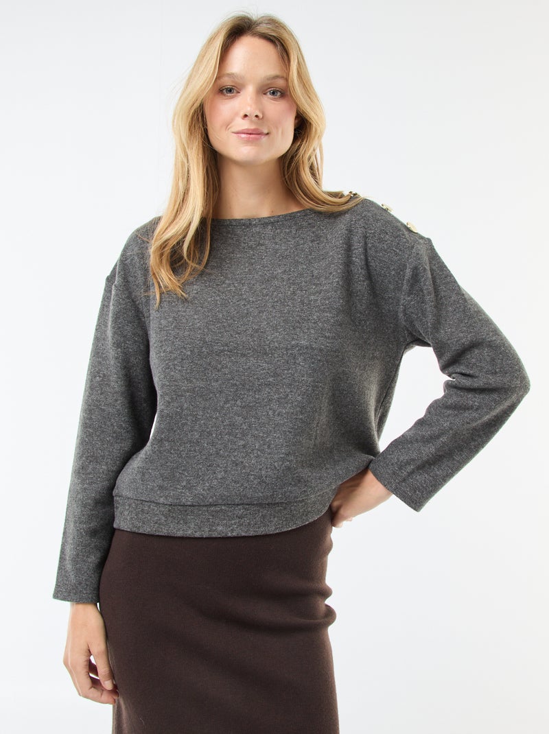 Pull avec boutons fantaisies dorés à l'épaule Gris - Kiabi