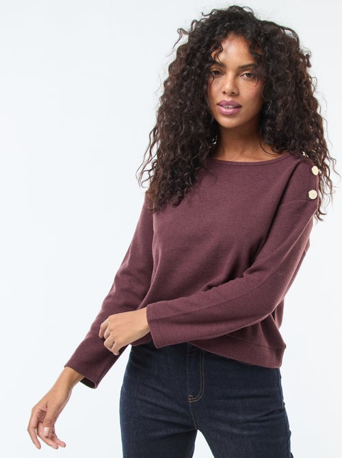 Pull avec boutons fantaisies dorés à l'épaule - Kiabi