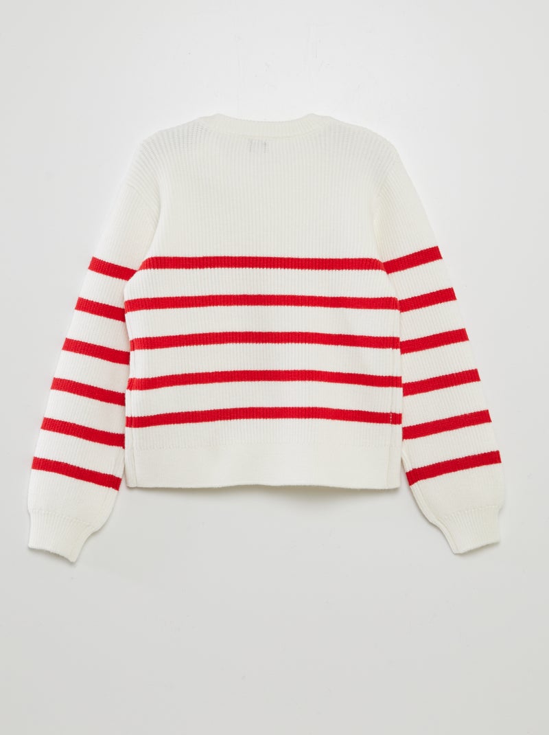 Pull avec boutons marinières Blanc rouge - Kiabi