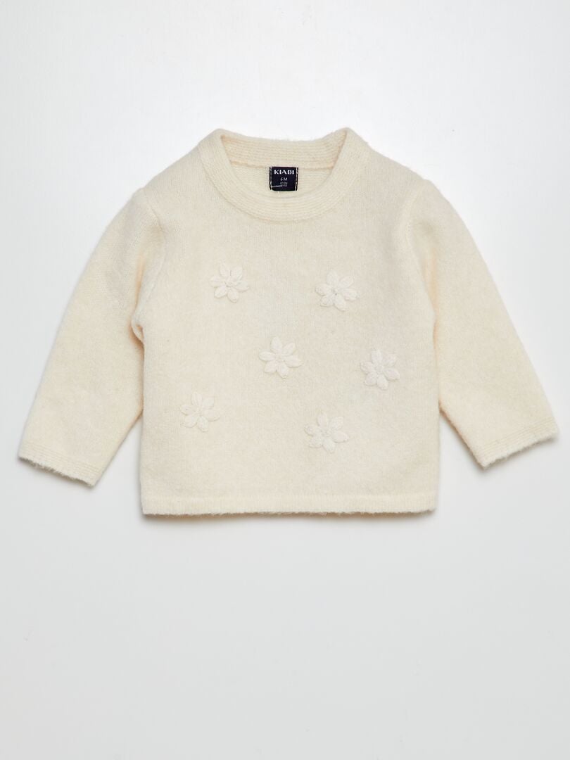 Pull avec broderie fleurie Blanc - Kiabi