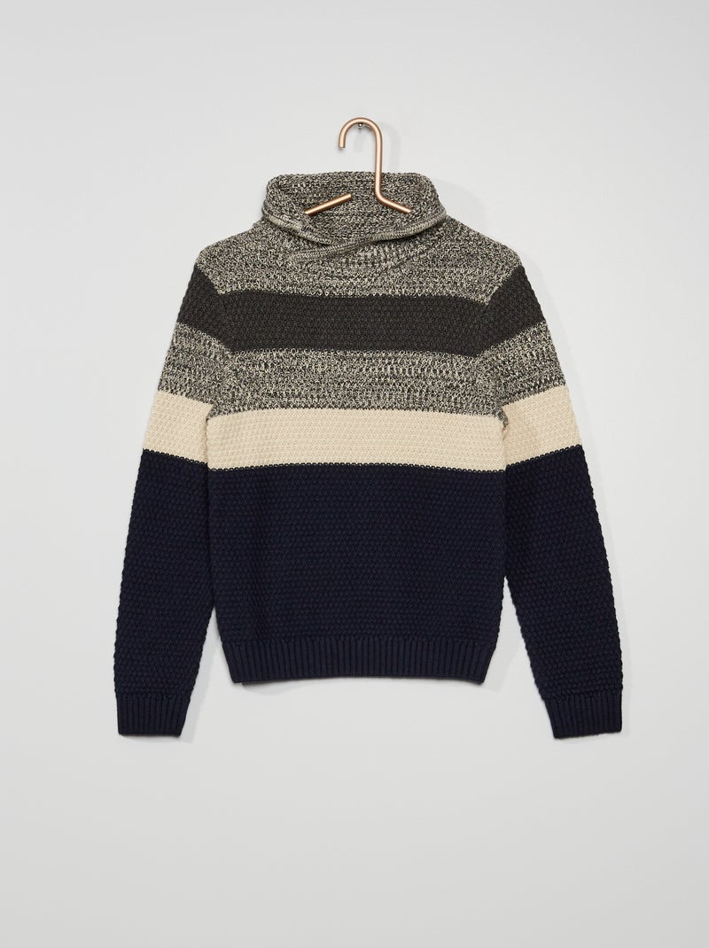 Pull avec capuche en maille tricot gris - Kiabi