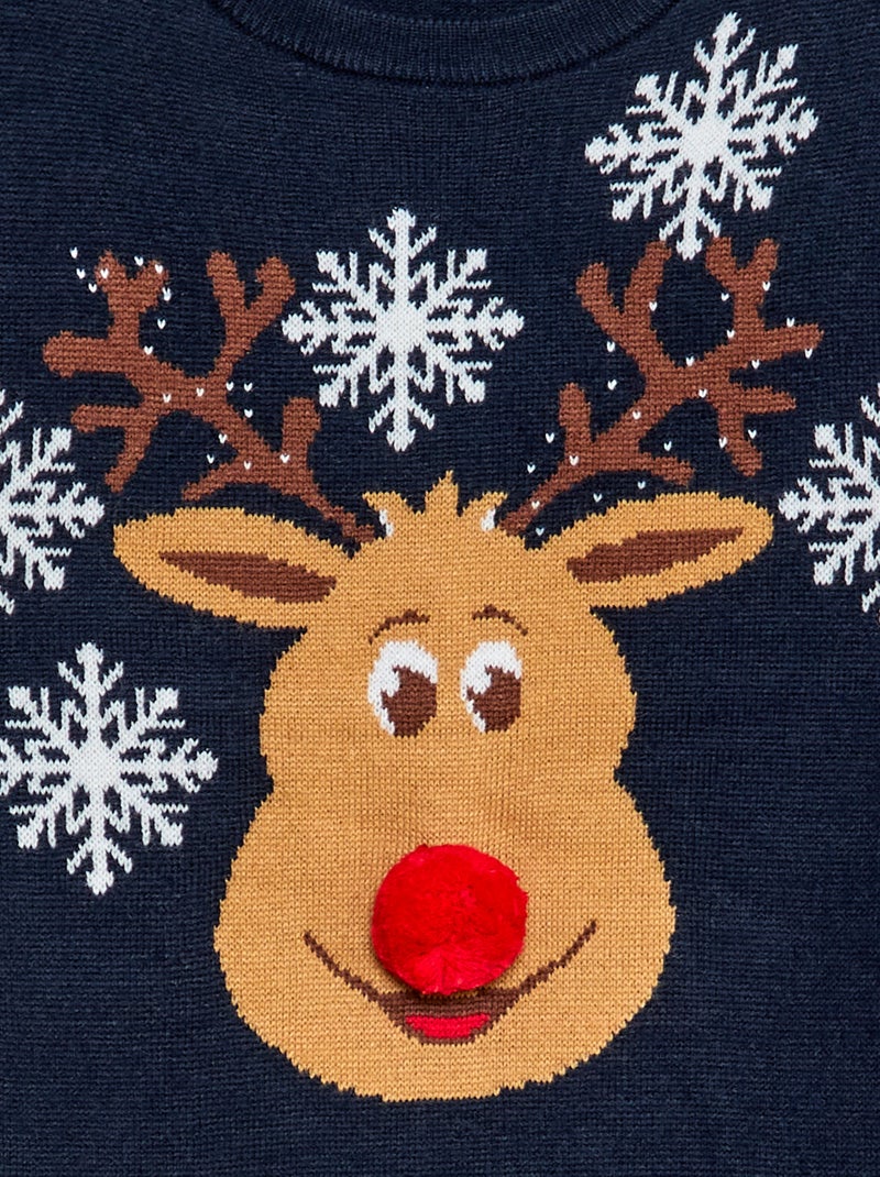 Pull avec 'cerf' imprimé  + pompon Bleu - Kiabi