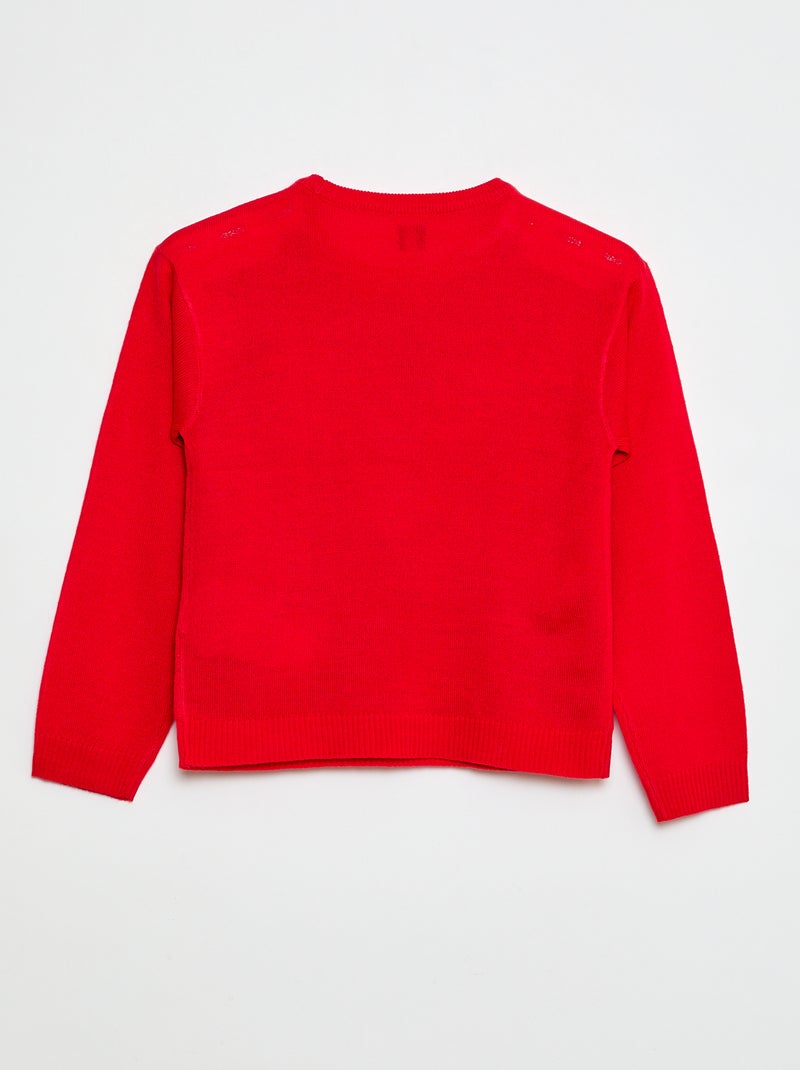 Pull avec 'cerf' imprimé  + pompon Rouge - Kiabi