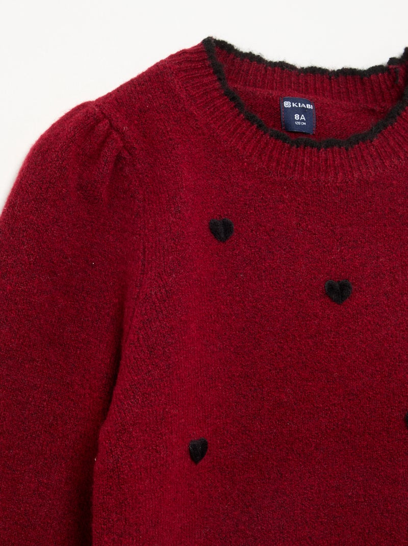 Pull avec 'Cœurs' devant Rouge - Kiabi