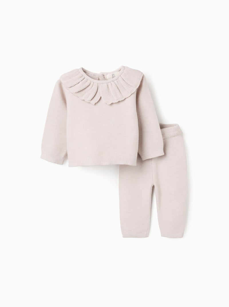 Pull avec col à volants + pantalon en maille Gris clair - Kiabi
