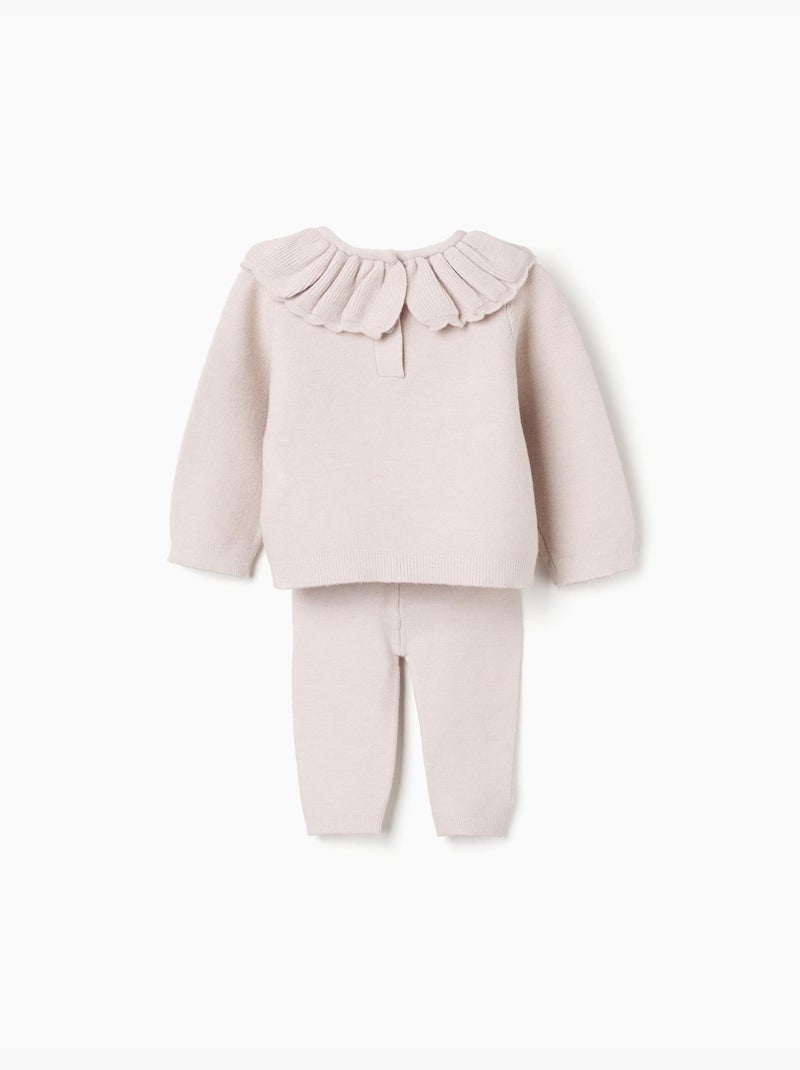 Pull avec col à volants + pantalon en maille Gris clair - Kiabi