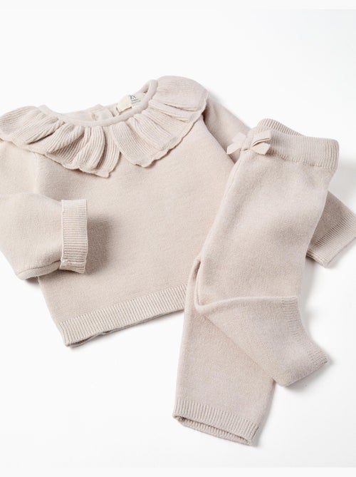 Pull avec col à volants + pantalon en maille - Kiabi