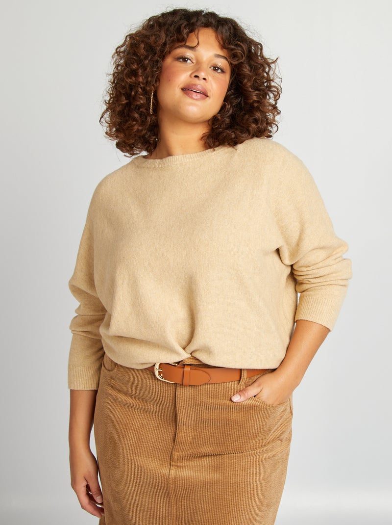 Pull avec col bateau Beige - Kiabi