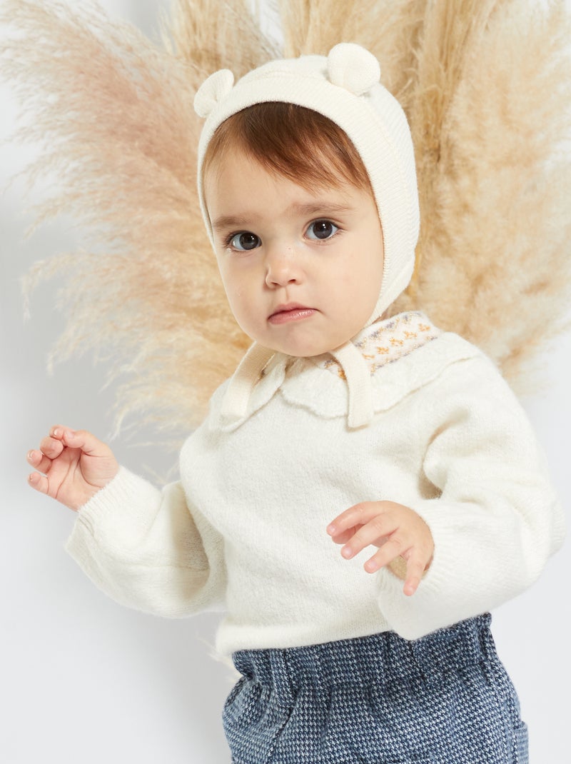 Pull avec col claudine fantaisie Blanc - Kiabi