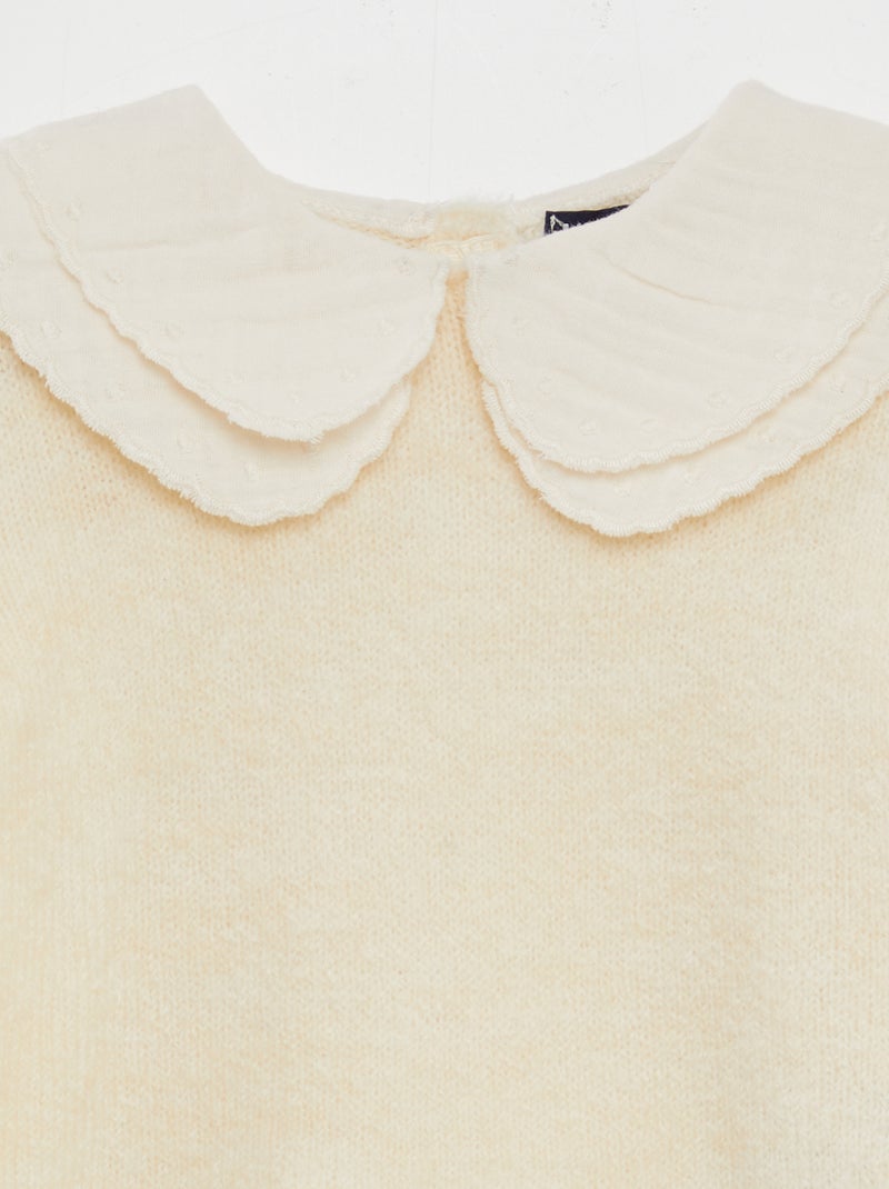 Pull avec col en gaze de coton Ecru - Kiabi