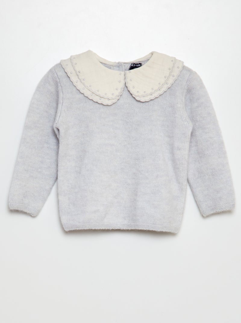 Pull avec col en gaze de coton Gris bleu - Kiabi