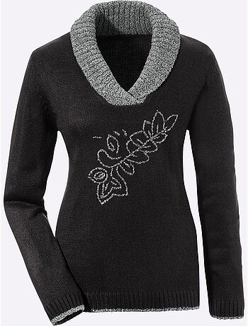 Pull avec col en v et broderie florale brillante - taille standard - moda vilona