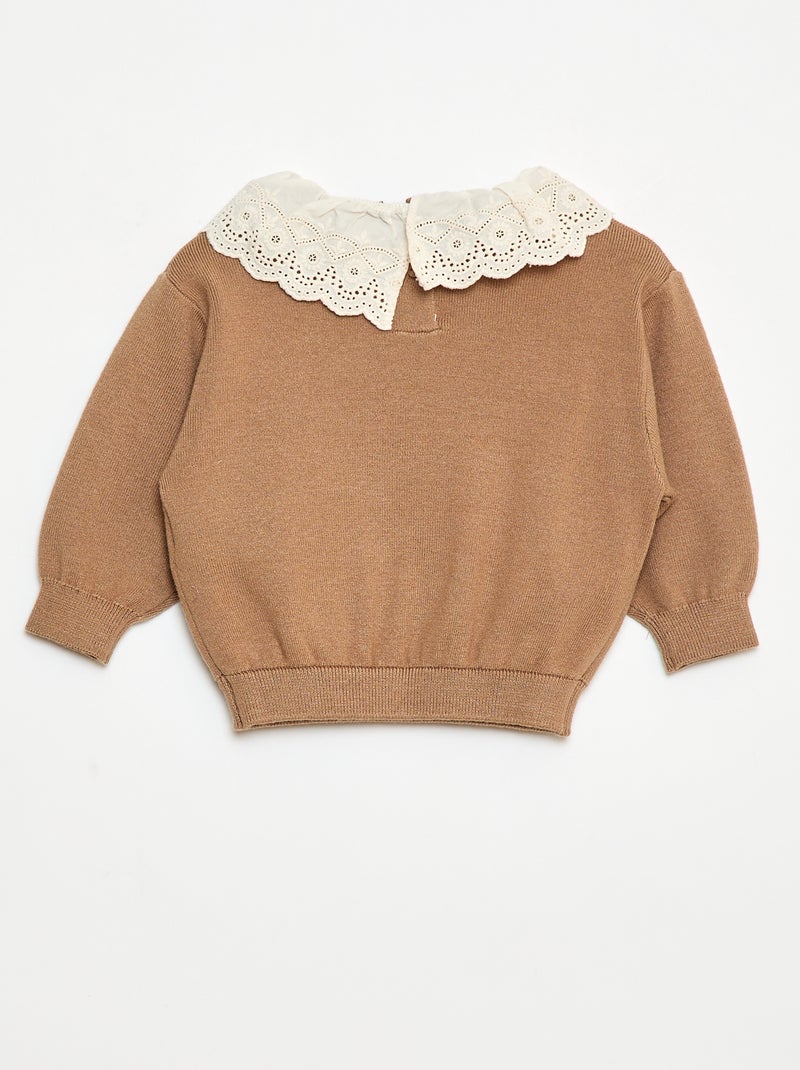 Pull avec col en voile de coton Marron - Kiabi