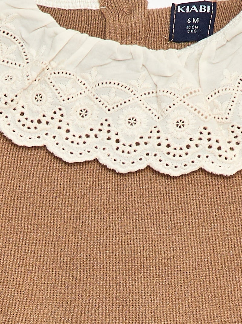 Pull avec col en voile de coton Marron - Kiabi