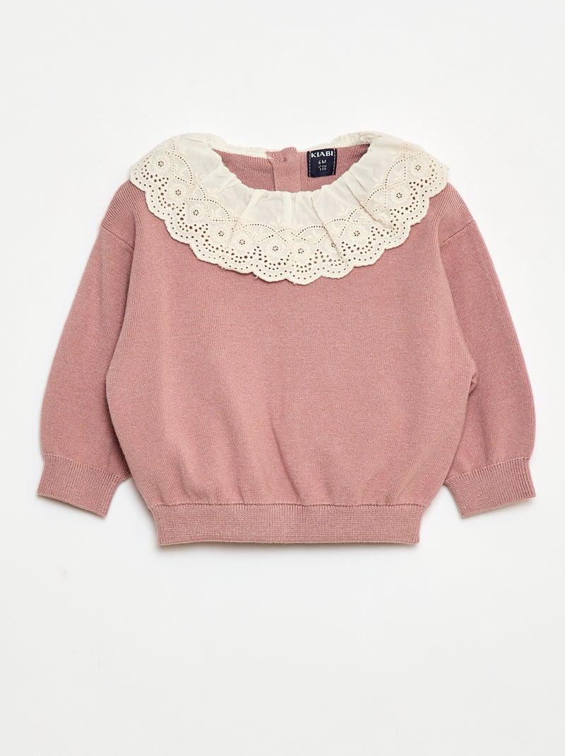Pull avec col en voile de coton Rose Bébé fille Kiabi
