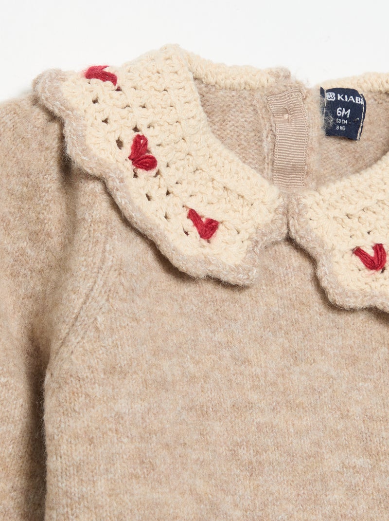 Pull avec col fantaisie Beige - Kiabi