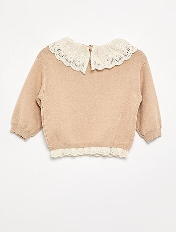 Pull avec col fantaisie en broderie anglaise