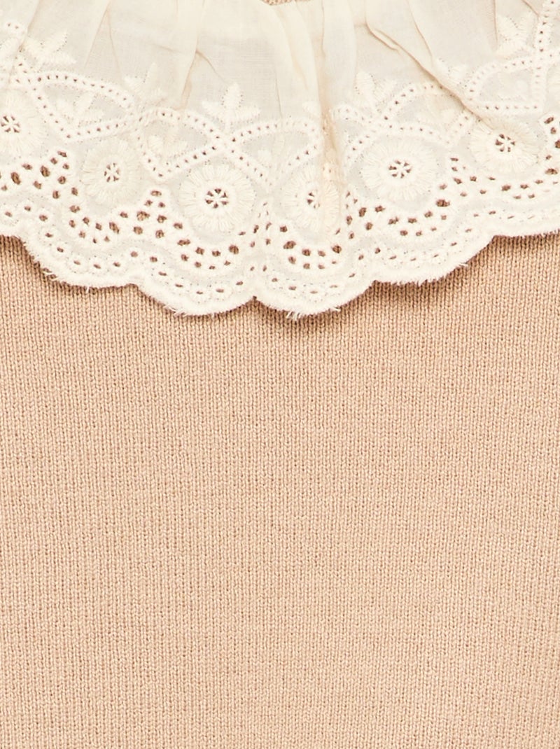 Pull avec col fantaisie en broderie anglaise Beige - Kiabi