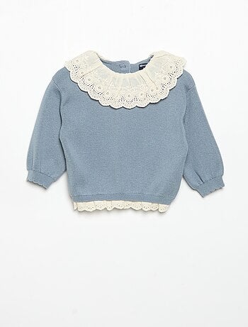 Pull avec col fantaisie en broderie anglaise