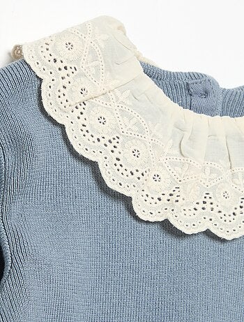 Pull avec col fantaisie en broderie anglaise