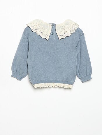 Pull avec col fantaisie en broderie anglaise
