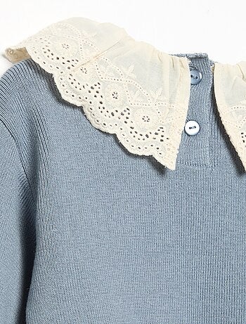 Pull avec col fantaisie en broderie anglaise