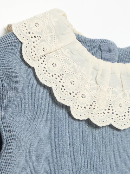 Pull avec col fantaisie en broderie anglaise - Kiabi