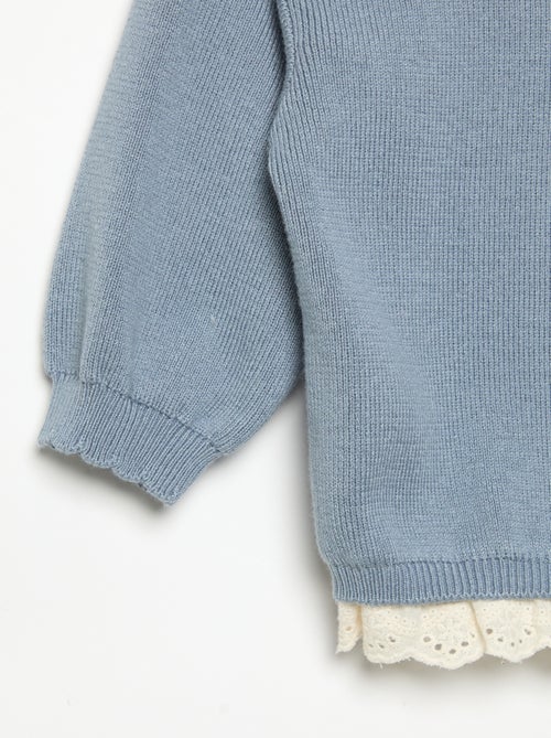 Pull avec col fantaisie en broderie anglaise - Kiabi