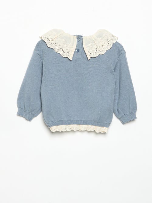 Pull avec col fantaisie en broderie anglaise - Kiabi
