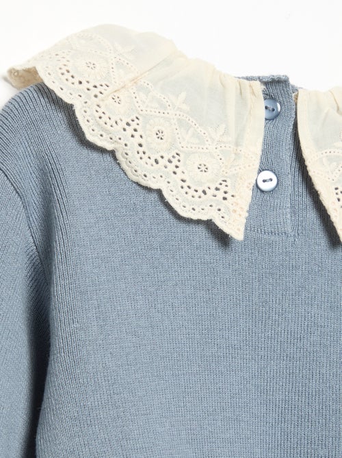 Pull avec col fantaisie en broderie anglaise - Kiabi