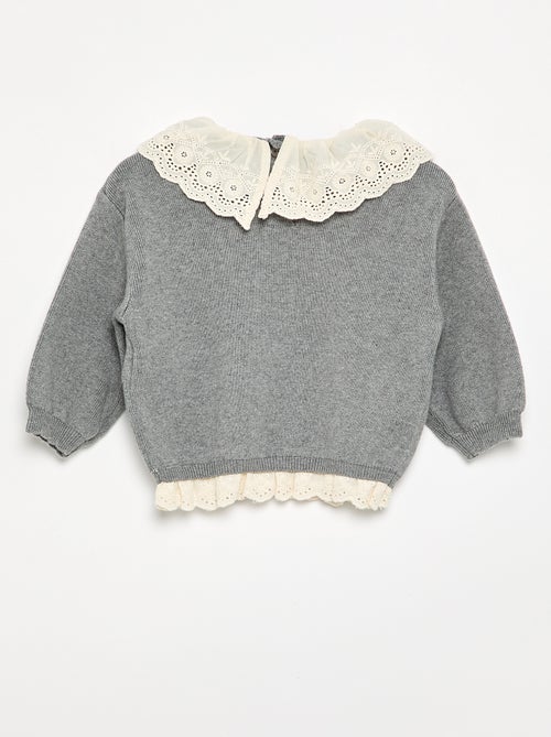 Pull avec col fantaisie en broderie anglaise - Kiabi