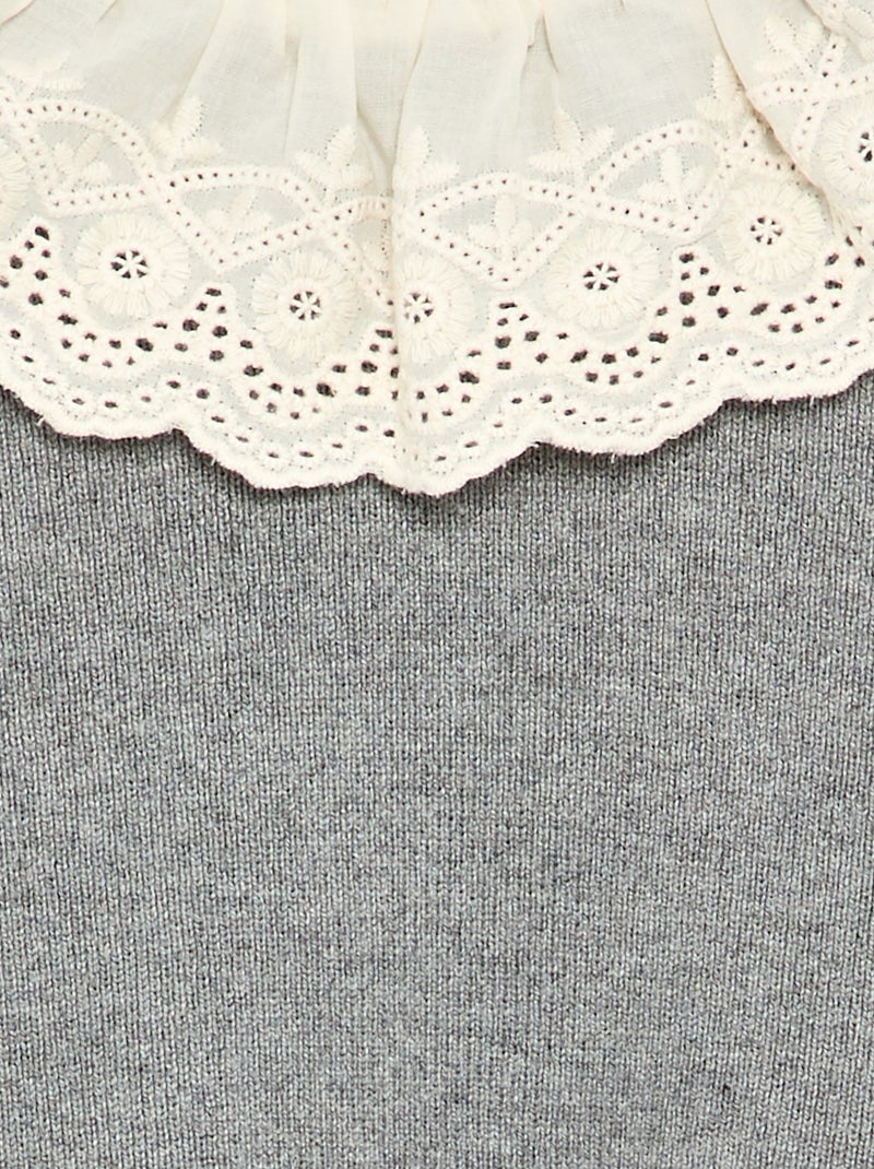 Pull avec col fantaisie en broderie anglaise Gris - Kiabi