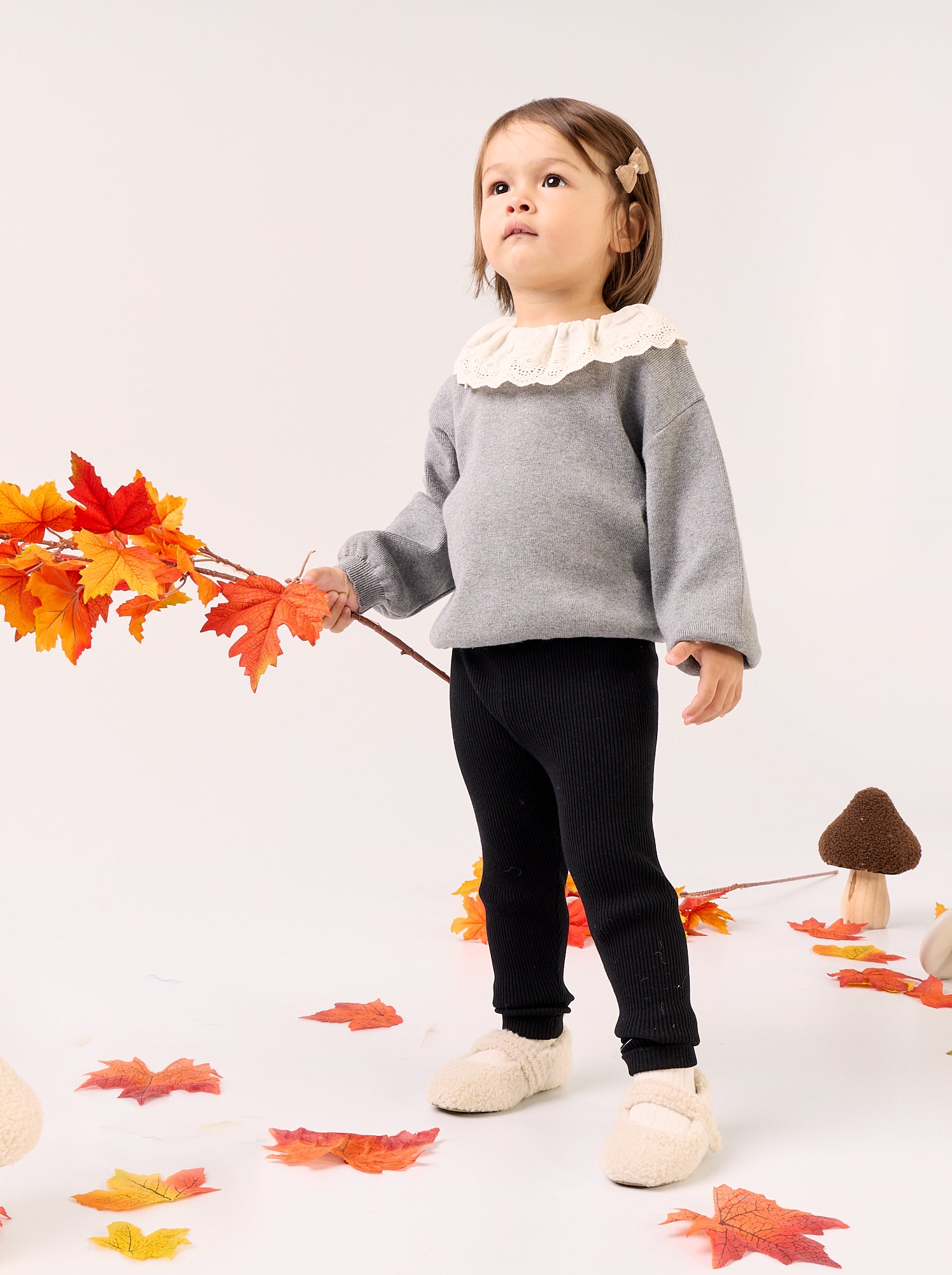 Pull avec col fantaisie en broderie anglaise - Gris
