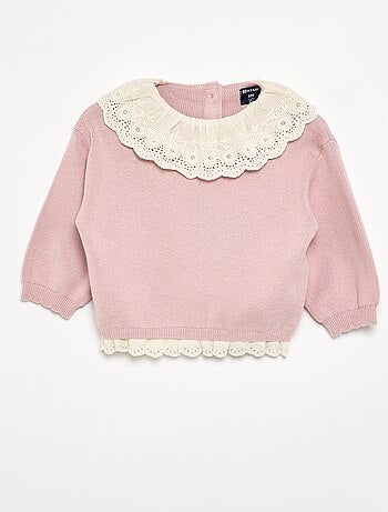 Pull avec col fantaisie en broderie anglaise