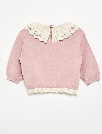 Pull avec col fantaisie en broderie anglaise