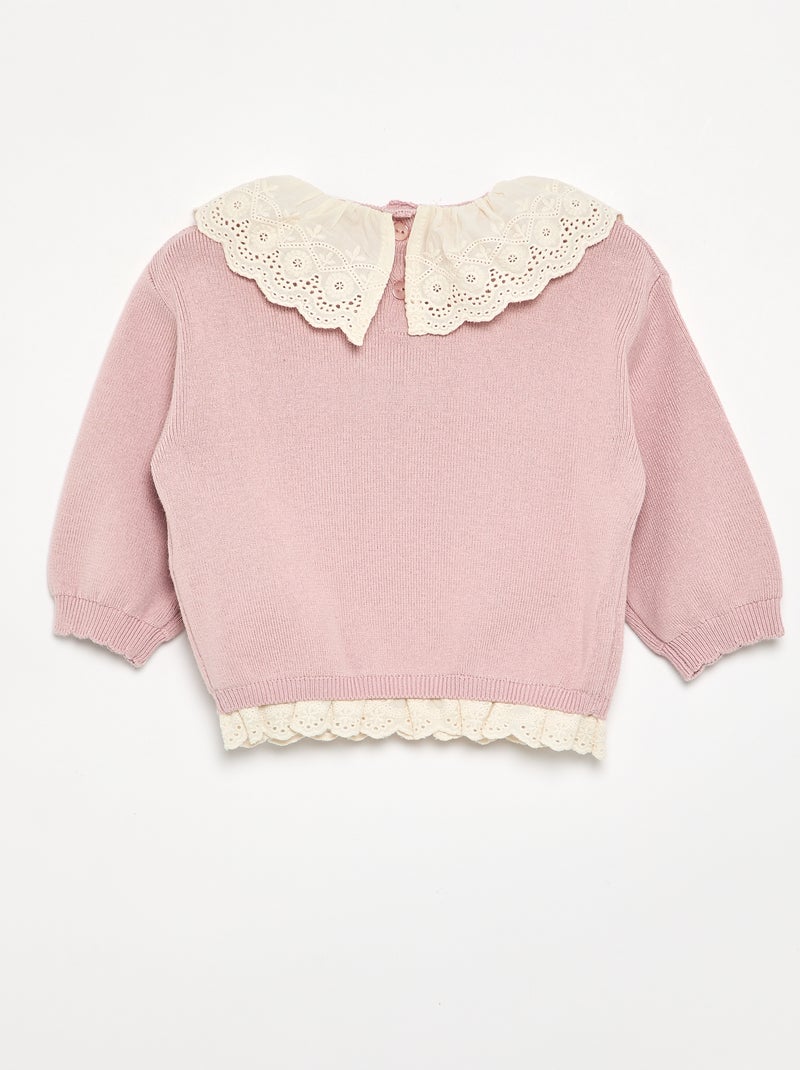 Pull avec col fantaisie en broderie anglaise Violet - Kiabi