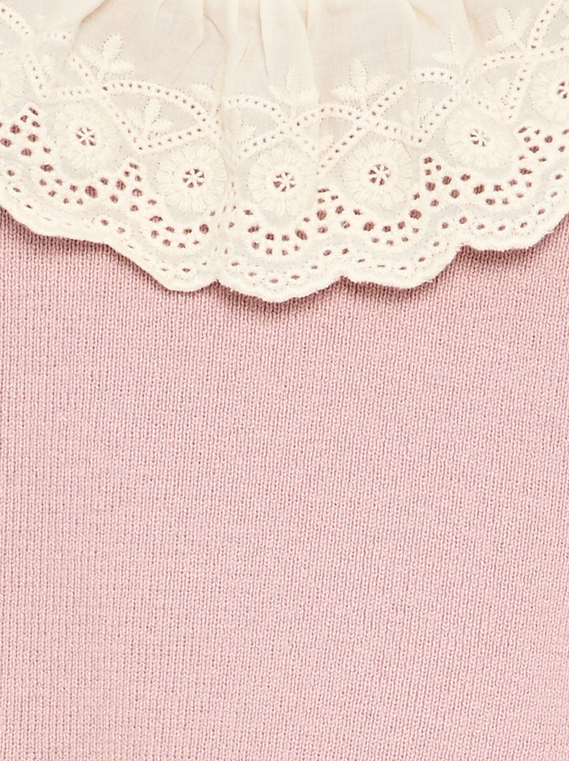 Pull avec col fantaisie en broderie anglaise Violet - Kiabi