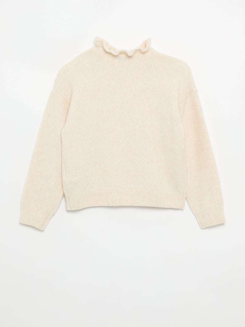 Pull avec col montant ondulé Ecru - Kiabi