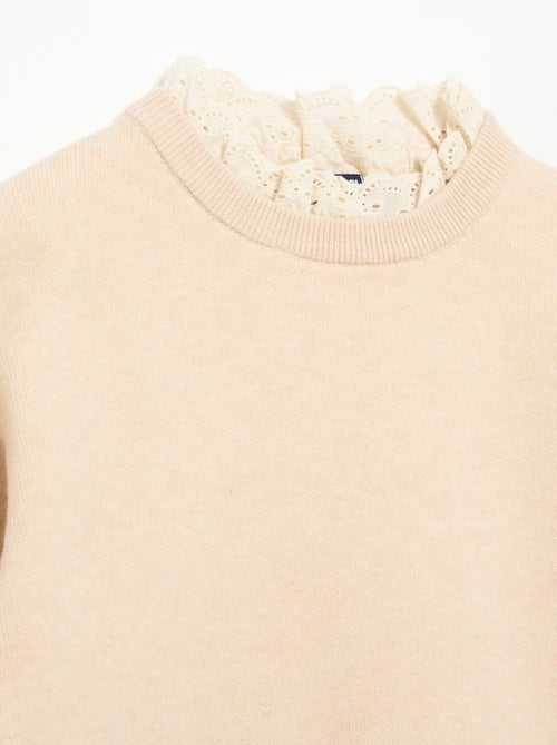Pull avec col rond effet 2 en 1 en broderies anglaises - Kiabi