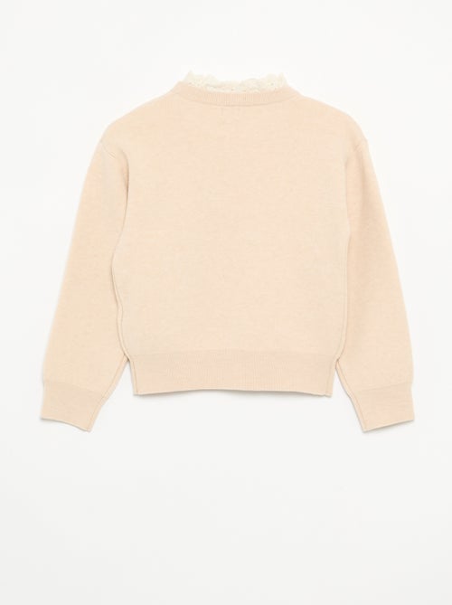 Pull avec col rond effet 2 en 1 en broderies anglaises - Kiabi