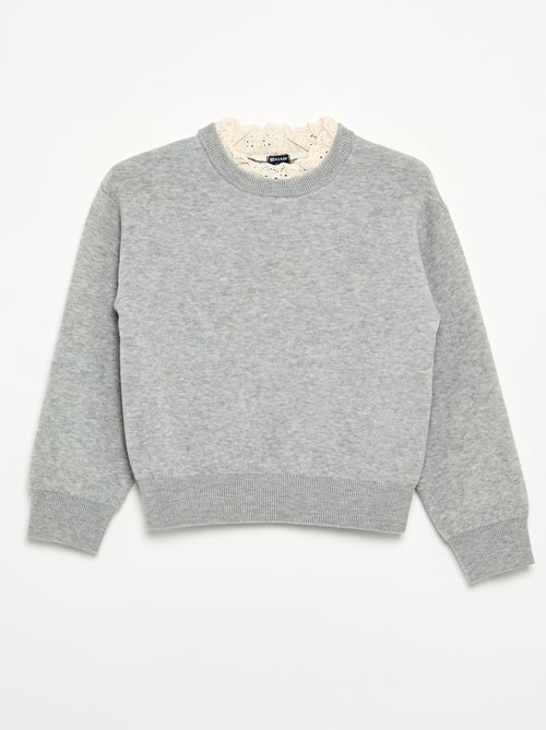 Pull avec col rond effet 2 en 1 en broderies anglaises - Kiabi Pull avec col rond effet 2 en 1 en broderies anglaises - Kiabi